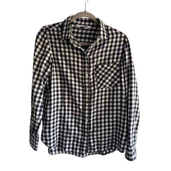 Old Navy Classic Shirt Women’s Medium Black & White Gingham Button Down - Picture 2 of 4